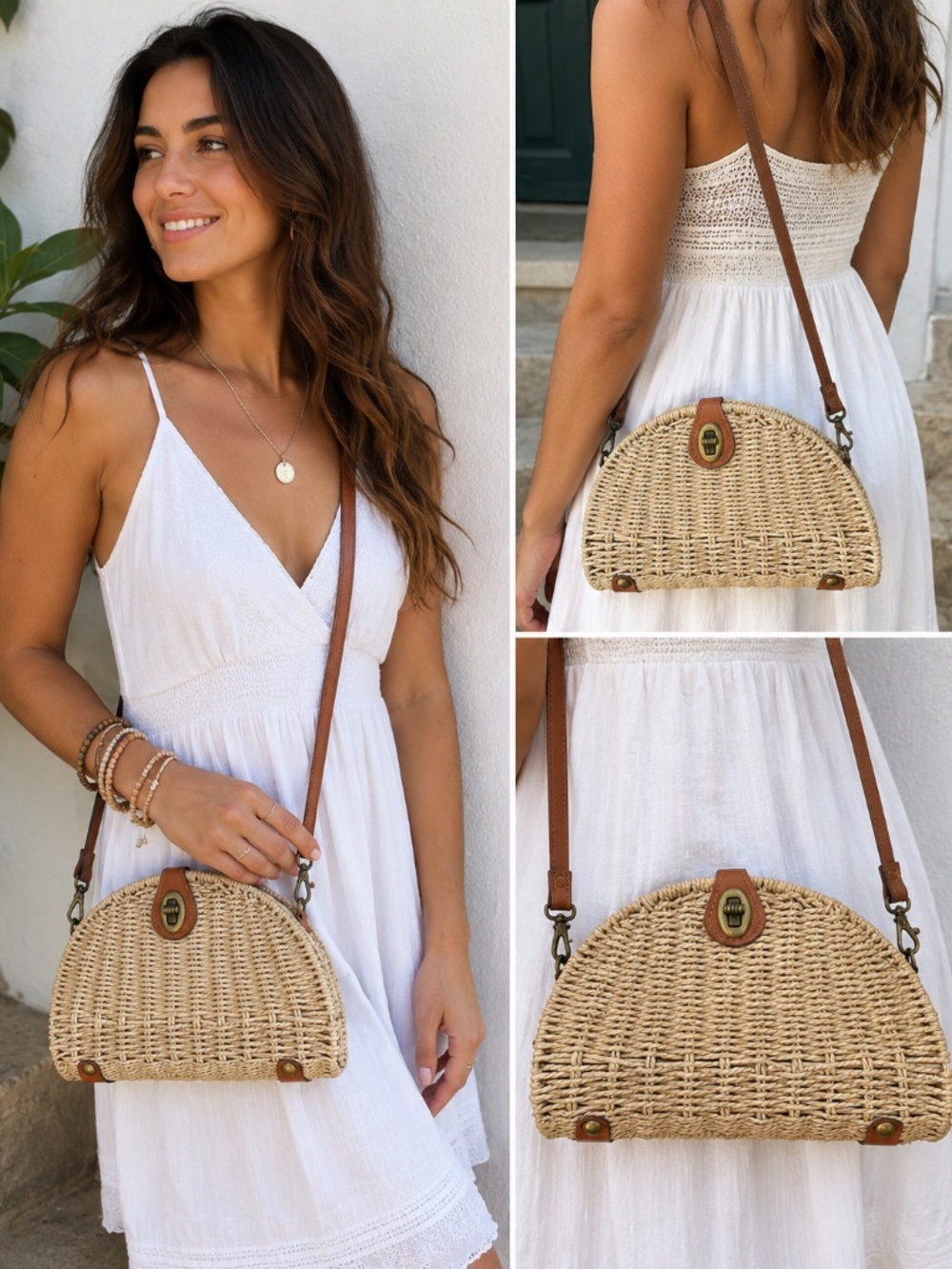 Beautiful Boho Patricia Nash Woven Crossbody Purse With Rattan Design & Leather